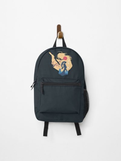 Kenshin Himura Silhouette Featured With Kaoru Kamiya Japanese Text Kanji And Flying Sakura Flower Or Cherry Blossom In Aesthetic Minimalist Drawing Style From Samurai X Or Rurouni Kenshin Anime Show Backpack Official Anime Backpack Merch