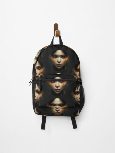 Burn The Witch Portrait Of Evil Halloween Witch In Burning Fire Witch With Red Eyes Burn Backpack Official Anime Backpack Merch